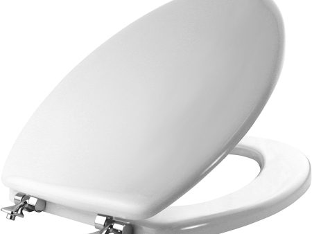 Elongated White Wood Toilet Seat – Chrome Hinges For Cheap