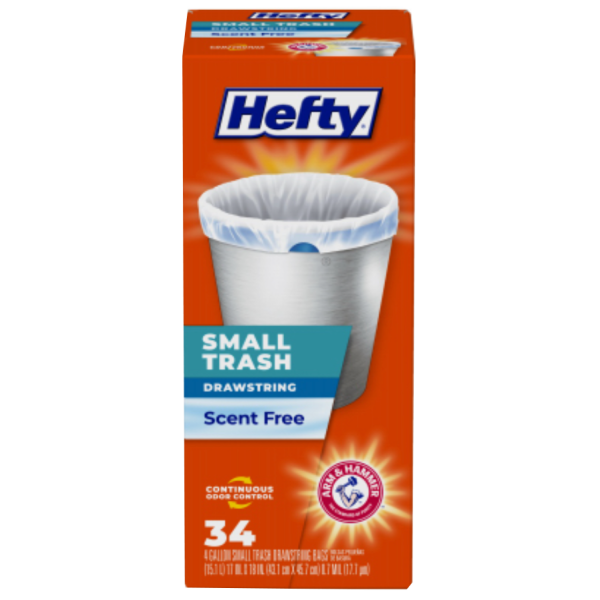 Hefty Draw String Small Trash Bags – 4 Gallon – Scent Free – 34 Count For Cheap