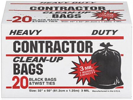 Heavy Duty Black Contractor Trash Bag – 32  x 50  – 20 Count For Discount