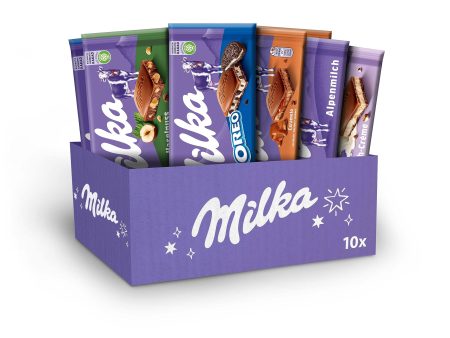 Caja de Chocolate Milka - Surtido de 5 Sabores: Oreo, Leche, Caramelo, Avellana y Crema de Leche (10 tabletas x 100 g) Embalaje Deteriorado (Cad: 26 05 2025) Online Sale