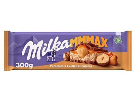 Milka MMMAX Tableta Grande de Chocolate con Leche de los Alpes con Avellanas Enteras y Relleno de Caramelo y Crema de Leche Sabor Caramelo 300g Embalaje Deteriorado (Cad: 09 07 2025) Supply