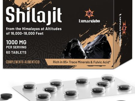 Tabletas de Shilajit del Himalaya, 30,000 mg, Alta Potencia con 60% de Ácido Fúlvico y Más de 85 Minerales, Extracto 10:1, 60 Tabletas Embalaje Deteriorado (Cad: 01 06 2027) For Discount