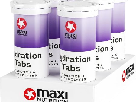 MaxiNutrition Hydration Tabs Black Currant, tabletas de electrolitos para una bebida fitness refrescante, regeneración del equilibrio mineral, sin azúcar, veganas, sin sabores artificiales, 1 pieza (paquete de 6) Embalaje Deteriorado Fashion